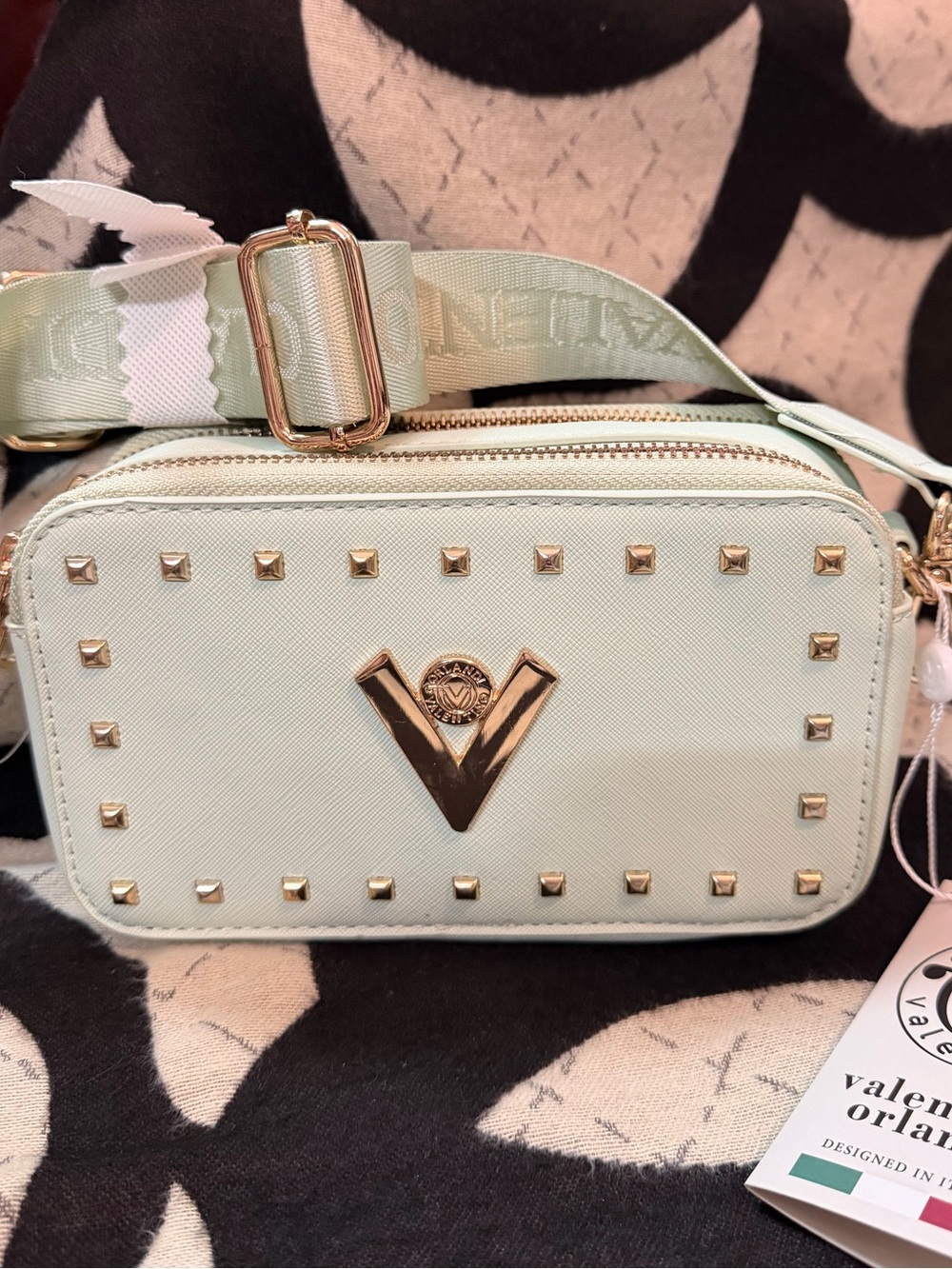 Valentino Orlandi Mint Green Studded Camera Bag